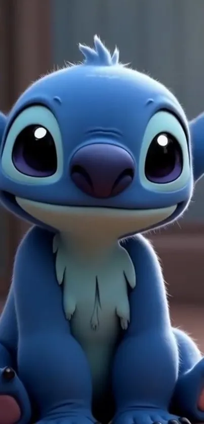 Cute blue alien cartoon character sitting