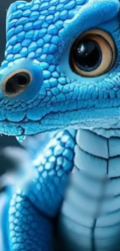 Adorable blue baby dragon art with intricate scales and large expressive eyes.