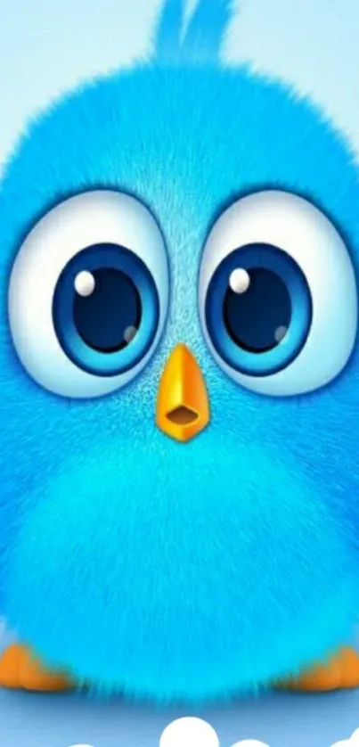 Adorable fluffy blue bird cartoon wallpaper for mobile.