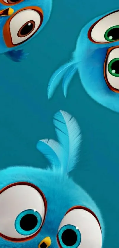 Adorable and playful blue birds on a vibrant teal background wallpaper.