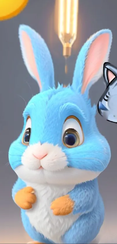 Adorable blue bunny cartoon wallpaper with a cute expression.