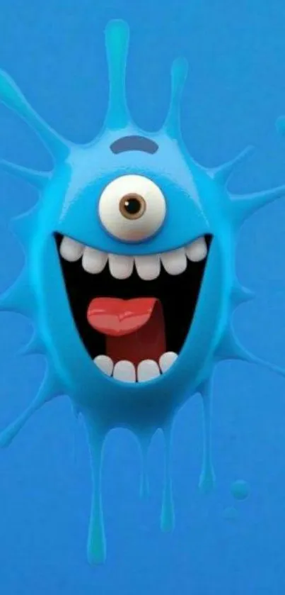 Cute blue cartoon monster with one eye and a big smile.