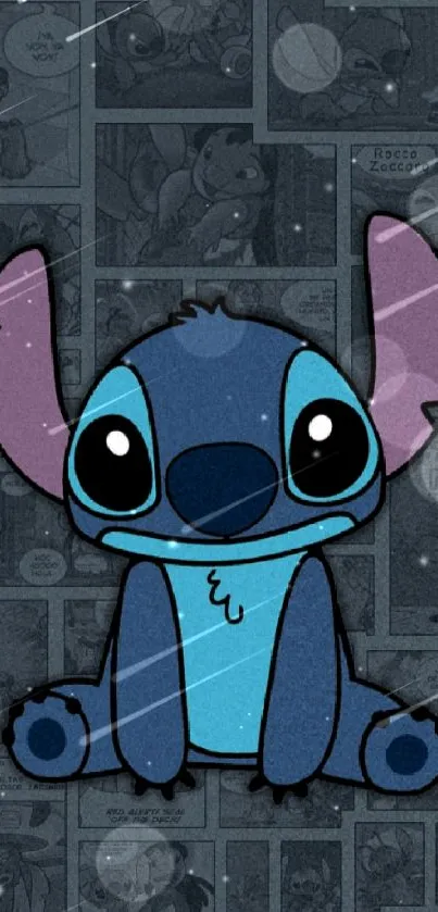 Cute blue cartoon character on a comic-style background wallpaper.