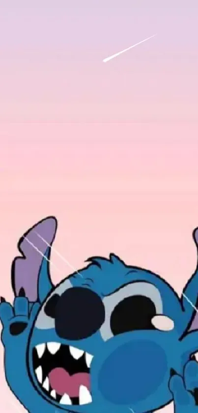 Cartoon blue character with pastel background