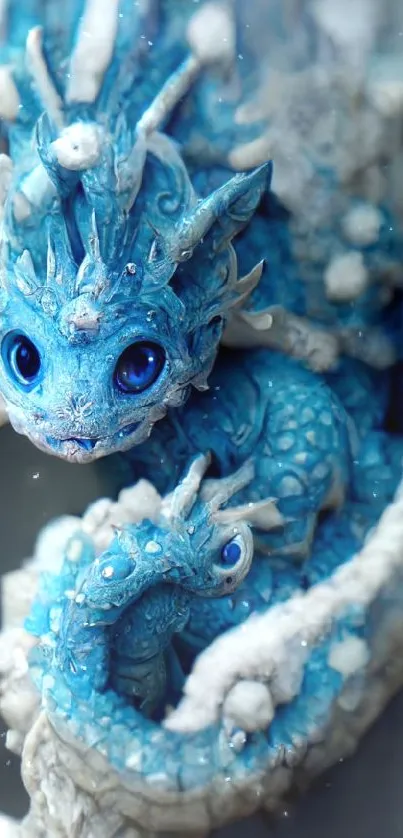 Cute blue dragon fantasy art with icy textures.