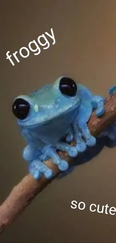 Cute blue frog on a branch wallpaper background.