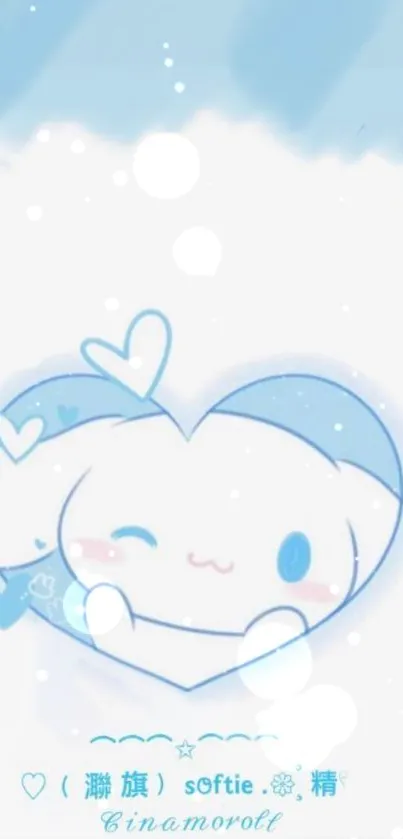 Cute cartoon character in blue heart wallpaper.