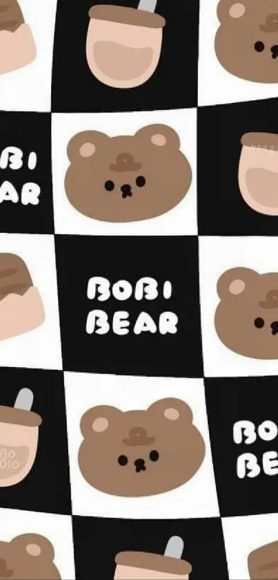 Cute bear and boba tea pattern wallpaper