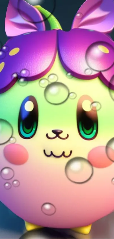 Colorful cartoon berry character with bubbles wallpaper.