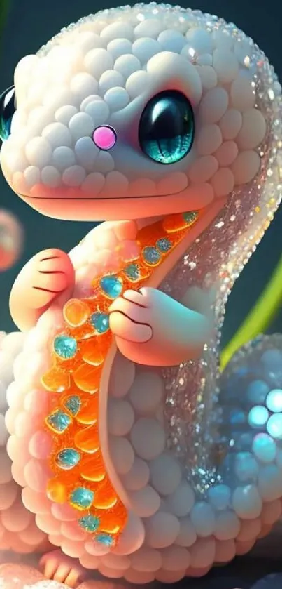 A cute bubble-textured lizard with vibrant colors on a mobile wallpaper.