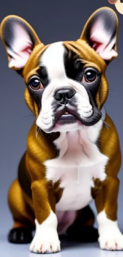 Cute cartoon bulldog puppy in a playful pose on a mobile wallpaper.