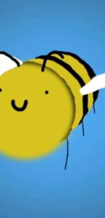 Cute bumblebee cartoon on a sky blue background.