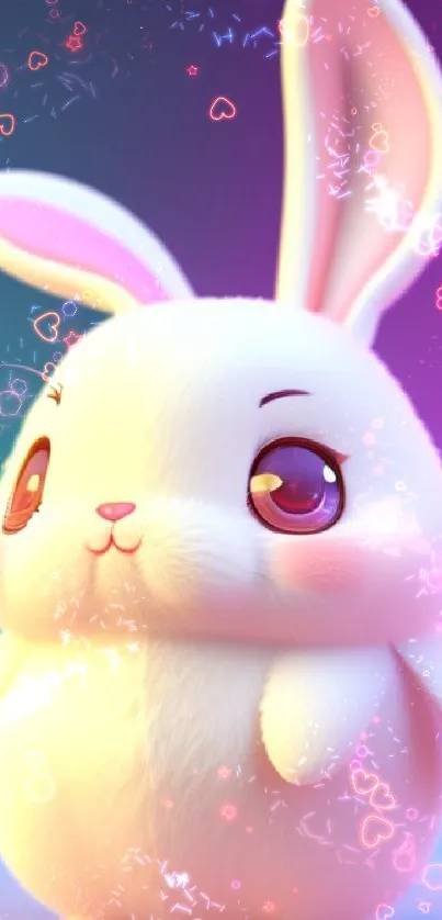 3D bunny with big eyes on a colorful background.