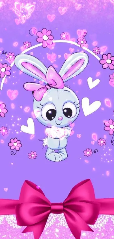 Cute bunny with flowers on a purple background wallpaper.