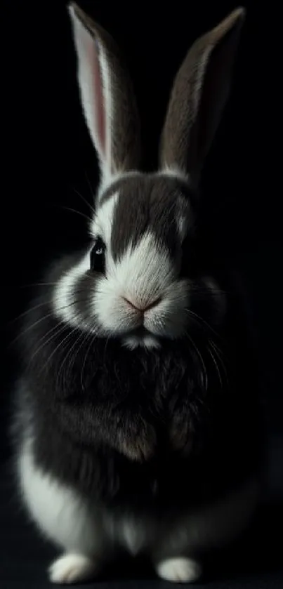 Adorable bunny on a dark background mobile wallpaper.