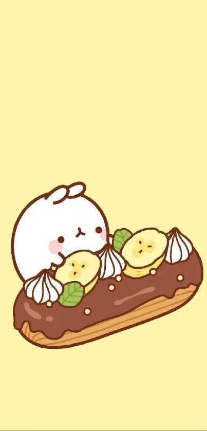 Cartoon bunny on chocolate dessert mobile wallpaper.