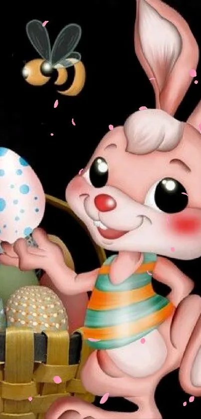 Cute cartoon bunny with Easter egg basket.