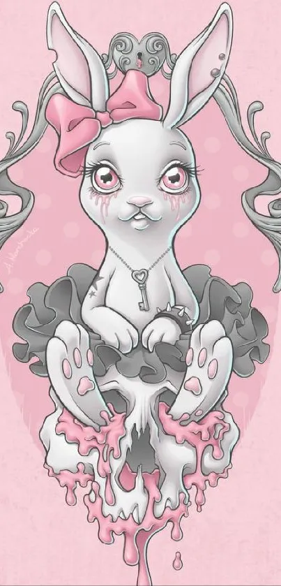 Whimsical pink bunny with artistic accents, ideal for mobile wallpaper.