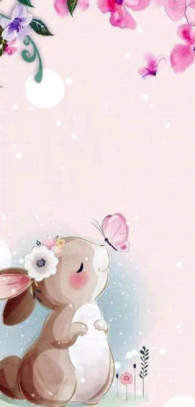 Cute bunny with flowers mobile wallpaper.