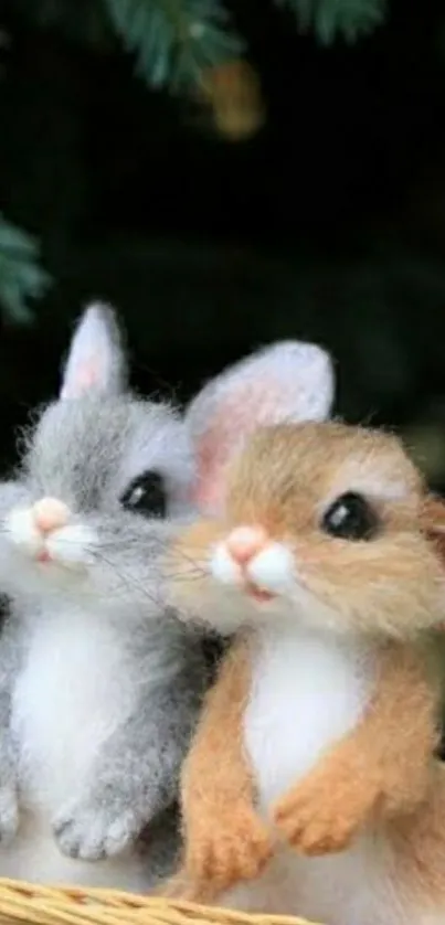 Two adorable plush bunnies in a basket.