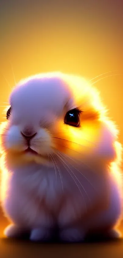 Cute bunny with glowing light in a warm, soft background.