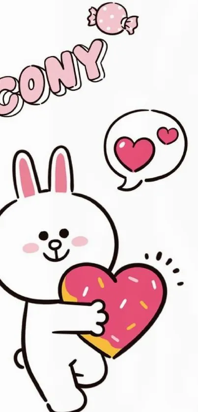 Cute bunny with pink heart on a white background wallpaper.