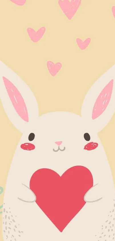 Cute bunny with heart and pink accents on a beige background.