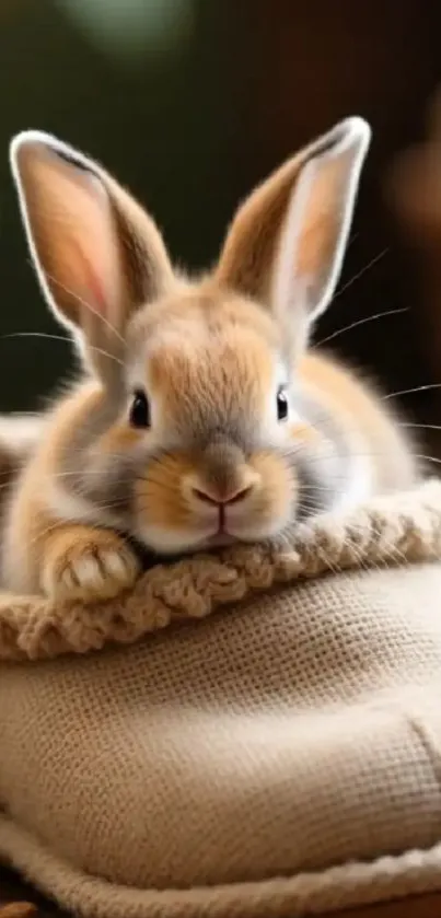Cute bunny in a beige slipper with cozy surroundings.