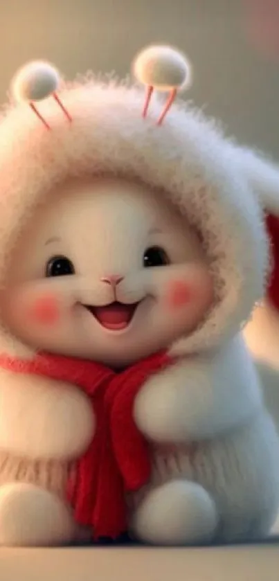 Cute bunny in fluffy costume with a warm, playful design for mobile wallpaper.