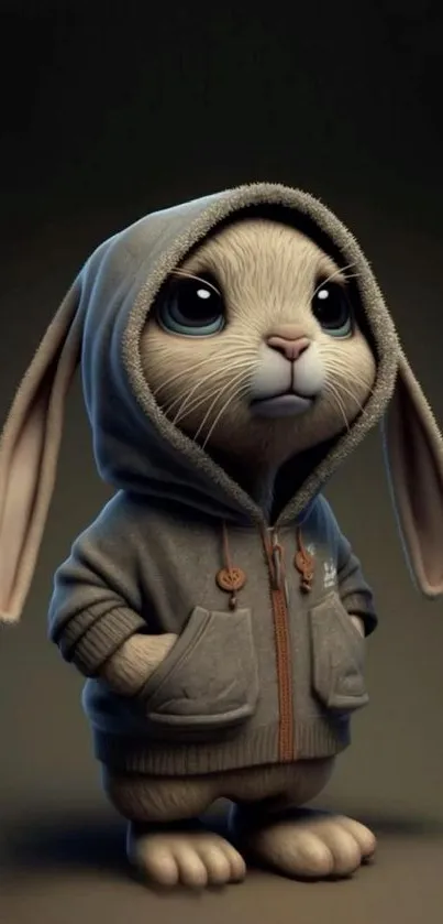 Cute bunny in hoodie mobile wallpaper