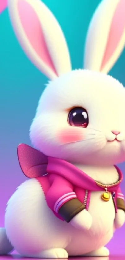 Cute bunny in pink hoodie with gradient background mobile wallpaper.