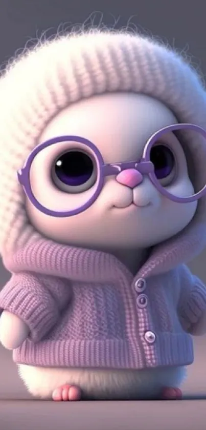 Cute bunny with glasses and sweater, in pastel hues.