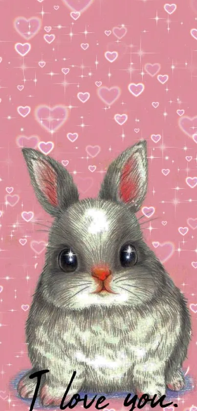 Cute bunny with hearts on pink background wallpaper.