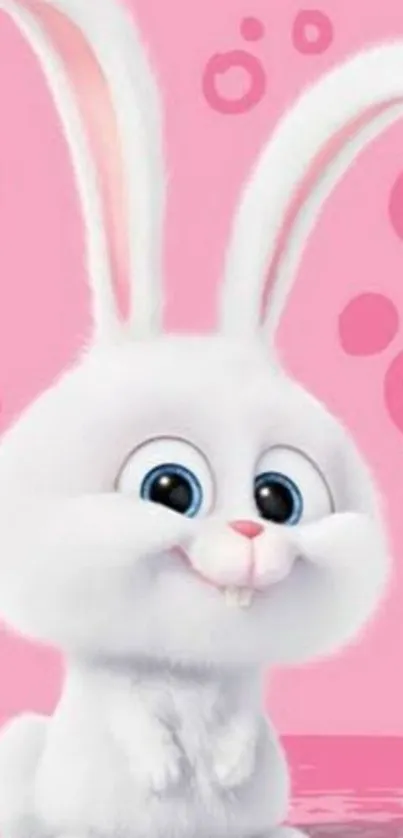 Adorable white bunny on pink background.