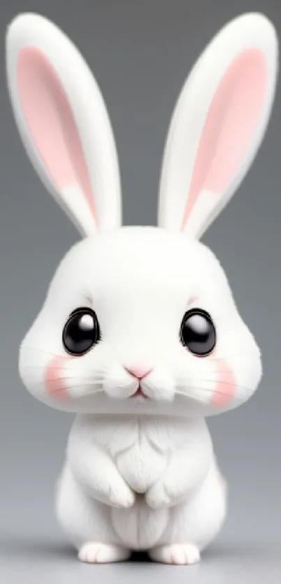 Adorable white bunny with pink ears on a light gray background.