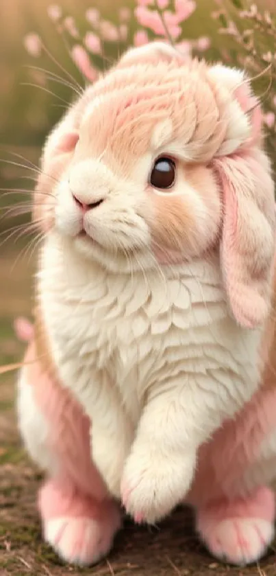 Adorable fluffy bunny in pastel hues for mobile wallpaper.