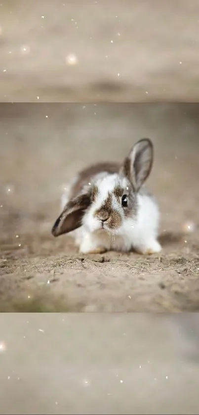 Cute fluffy bunny on a brown background wallpaper.