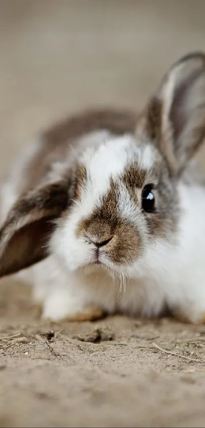 Adorable fluffy bunny on an earthy background.
