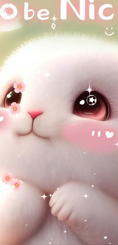 Cute bunny mobile wallpaper with motivational text and pastel design.