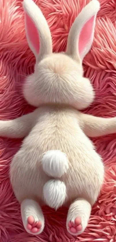 Cute bunny resting on pink fluffy fur.