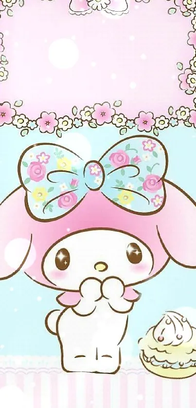 Adorable bunny with floral bow wallpaper