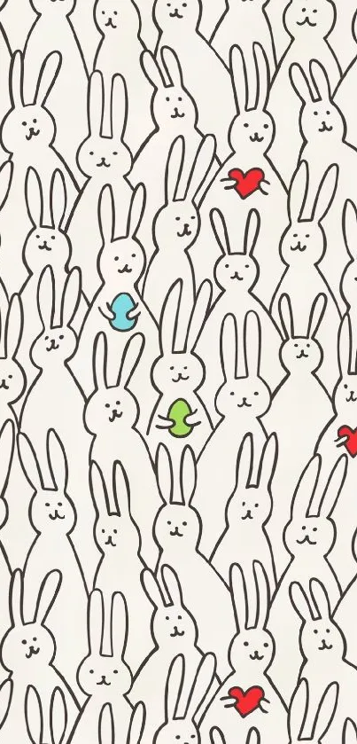 Cute bunny pattern wallpaper with colorful accents and minimalist style.