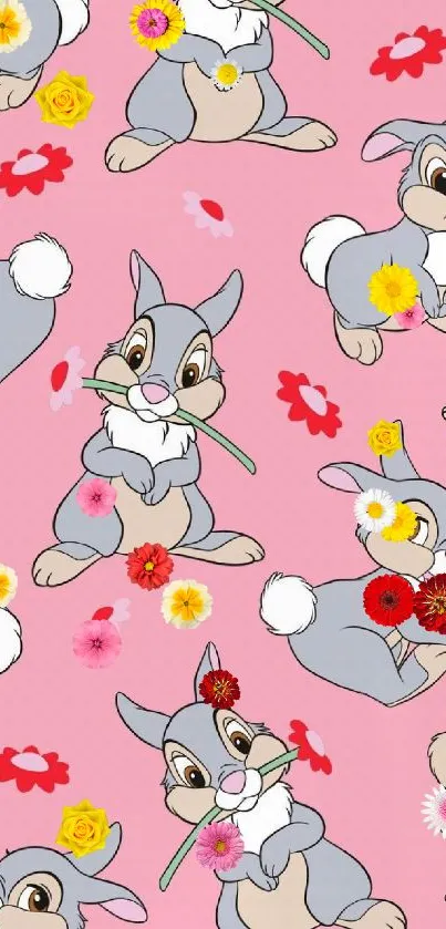 Cartoon bunny pattern on pink mobile wallpaper.