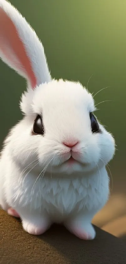 Adorable fluffy white bunny with background greenery.