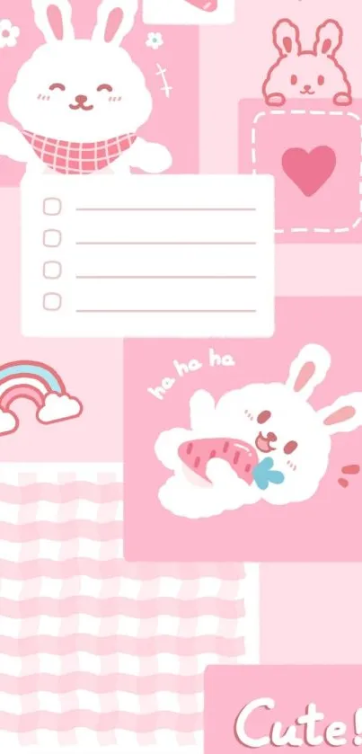 Cute pink wallpaper with playful bunnies and pastel designs.