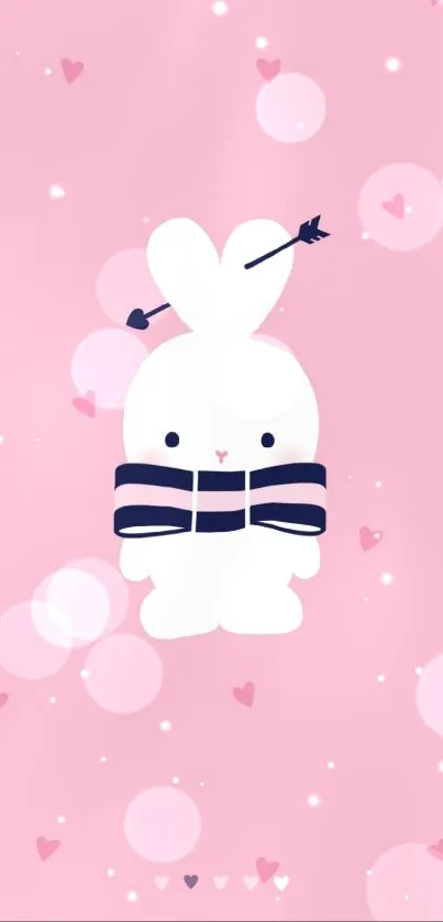 Cute bunny with bow on pink background mobile wallpaper.