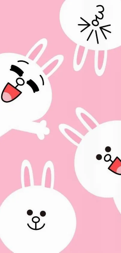 Cute pink wallpaper with playful bunnies.