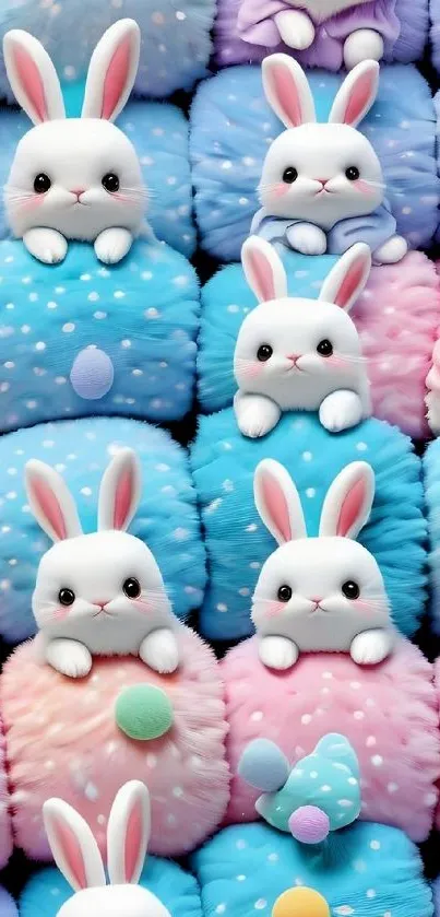 Cute plush bunnies with pastel colors