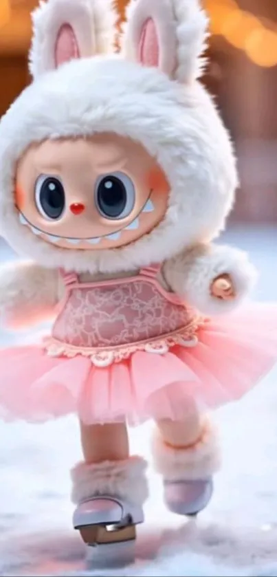 Cute cartoon bunny in skating costume.