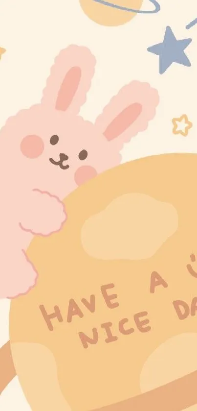 Cute bunny space-themed wallpaper with pastels.